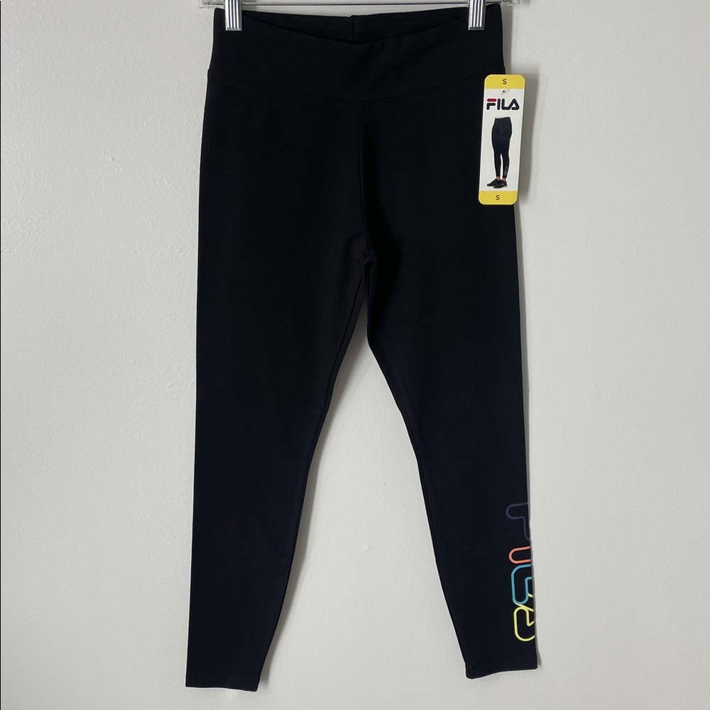FILA Women's Black High Waist Multi-Color Logo Leggings Size S / Z8